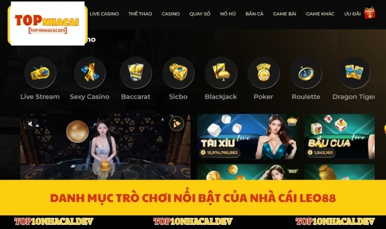 Danh mục trò chơi nổi bật của nhà cái Leo88