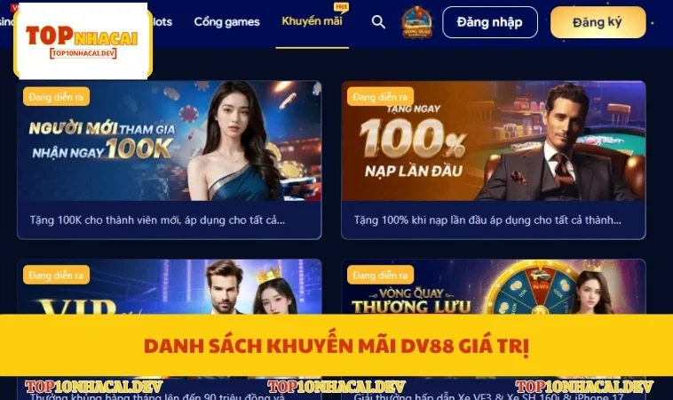 Danh sách khuyến mãi DV88 giá trị