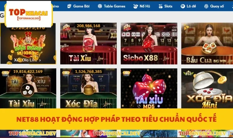 Net88 hoạt động hợp pháp theo tiêu chuẩn quốc tế